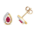 Clustdlysau Ruby a Diemwnt Aur Melyn 9ct 0.330+0.010CT