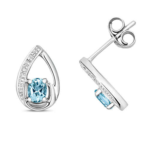9ct White Gold Aquamarine and Diamond Earrings 0.290+0.010CT