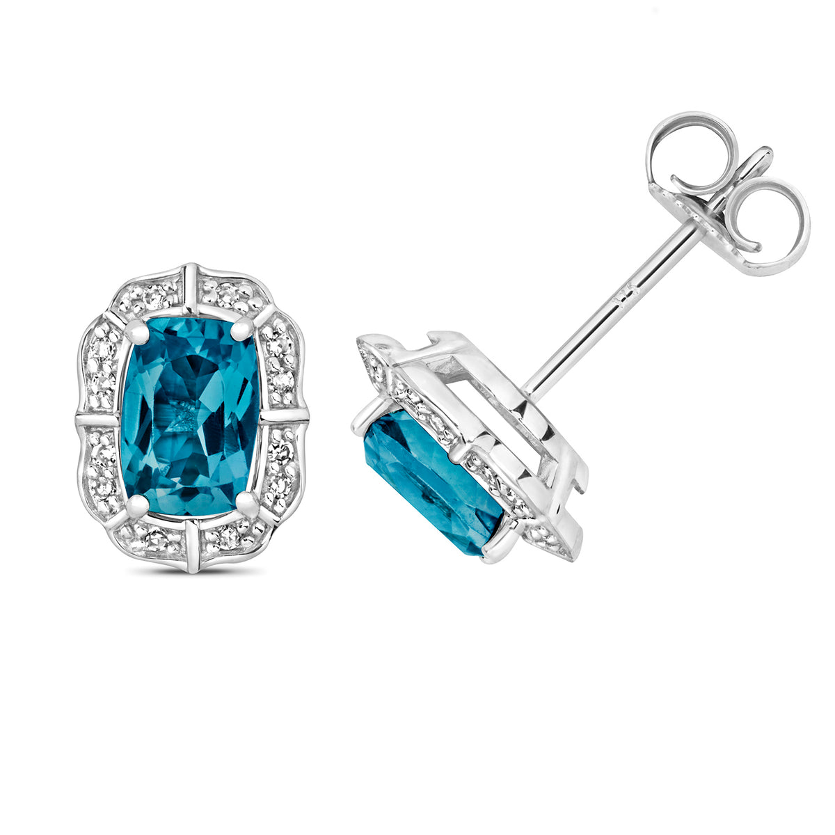 9ct White Gold Blue Topaz and Diamond Earrings 1.490+0.070CT