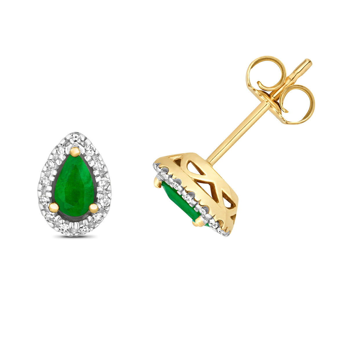 9ct Yellow Gold Emerald and Diamond Earrings 0.500+0.070CT