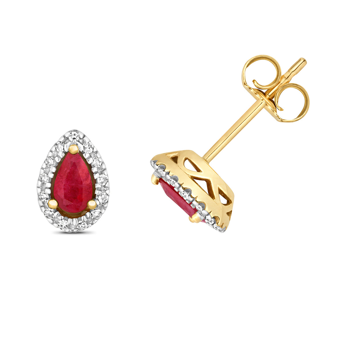 9ct Yellow Gold Ruby and Diamond Earrings 0.600+0.070CT