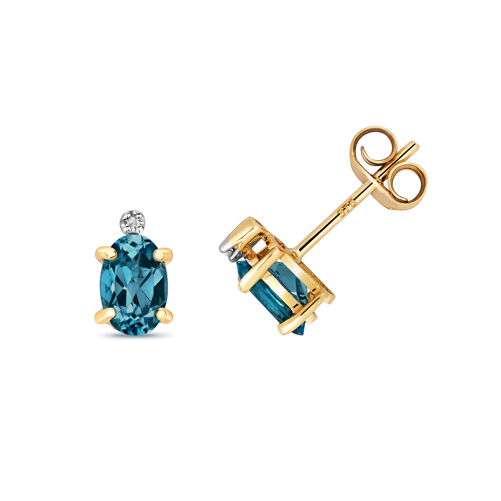9ct Yellow Gold Blue Topaz and Diamond Earrings 0.210+0.010CT