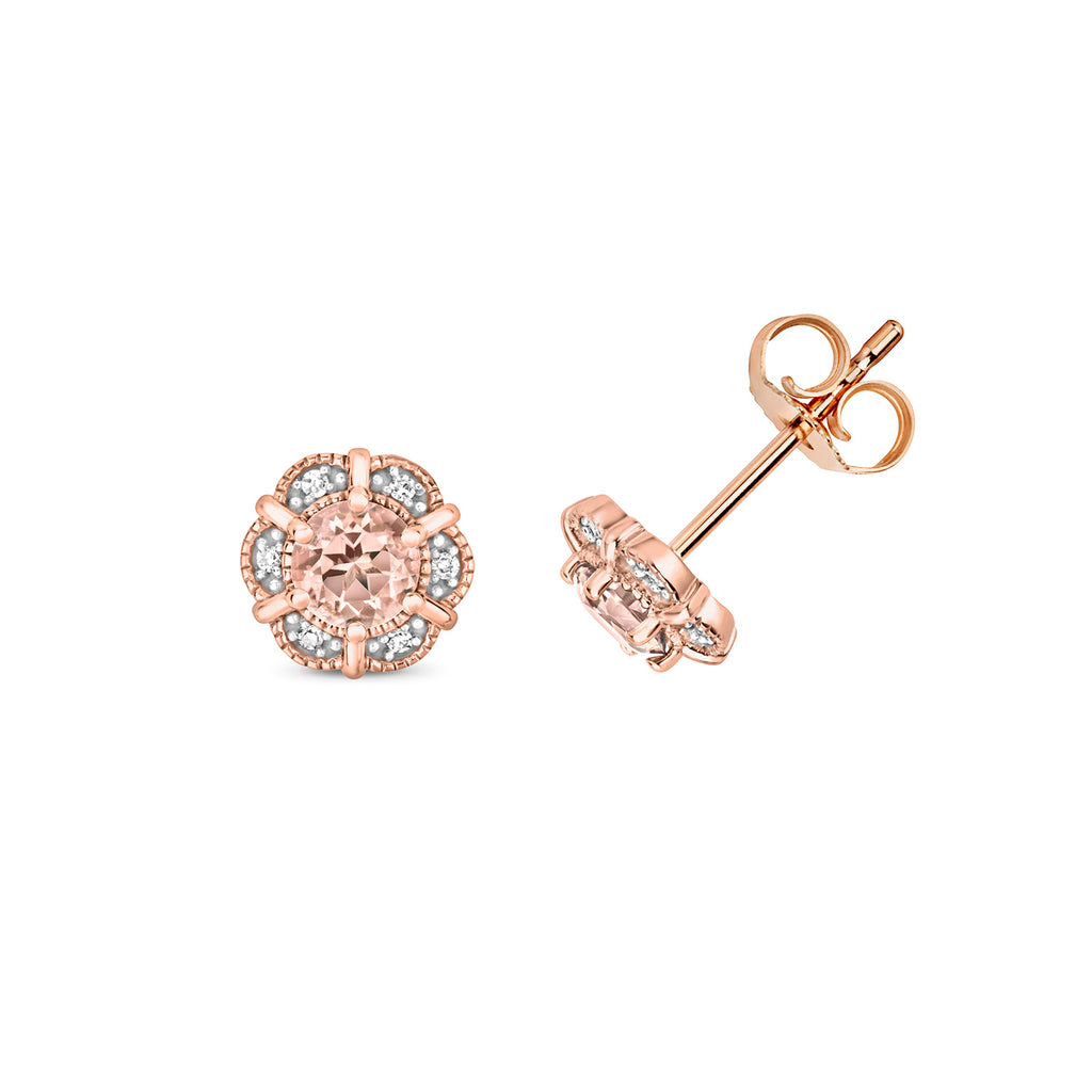Clustdlysau Morganit a Diemwnt Rhos Aur 9ct 0.7CT