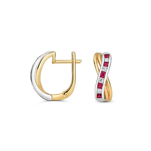 9ct Yellow Gold Ruby and Diamond Earrings 0.700+0.080CT