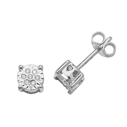 Clustdlysau Diemwnt Aur Gwyn 9ct 0.1CT