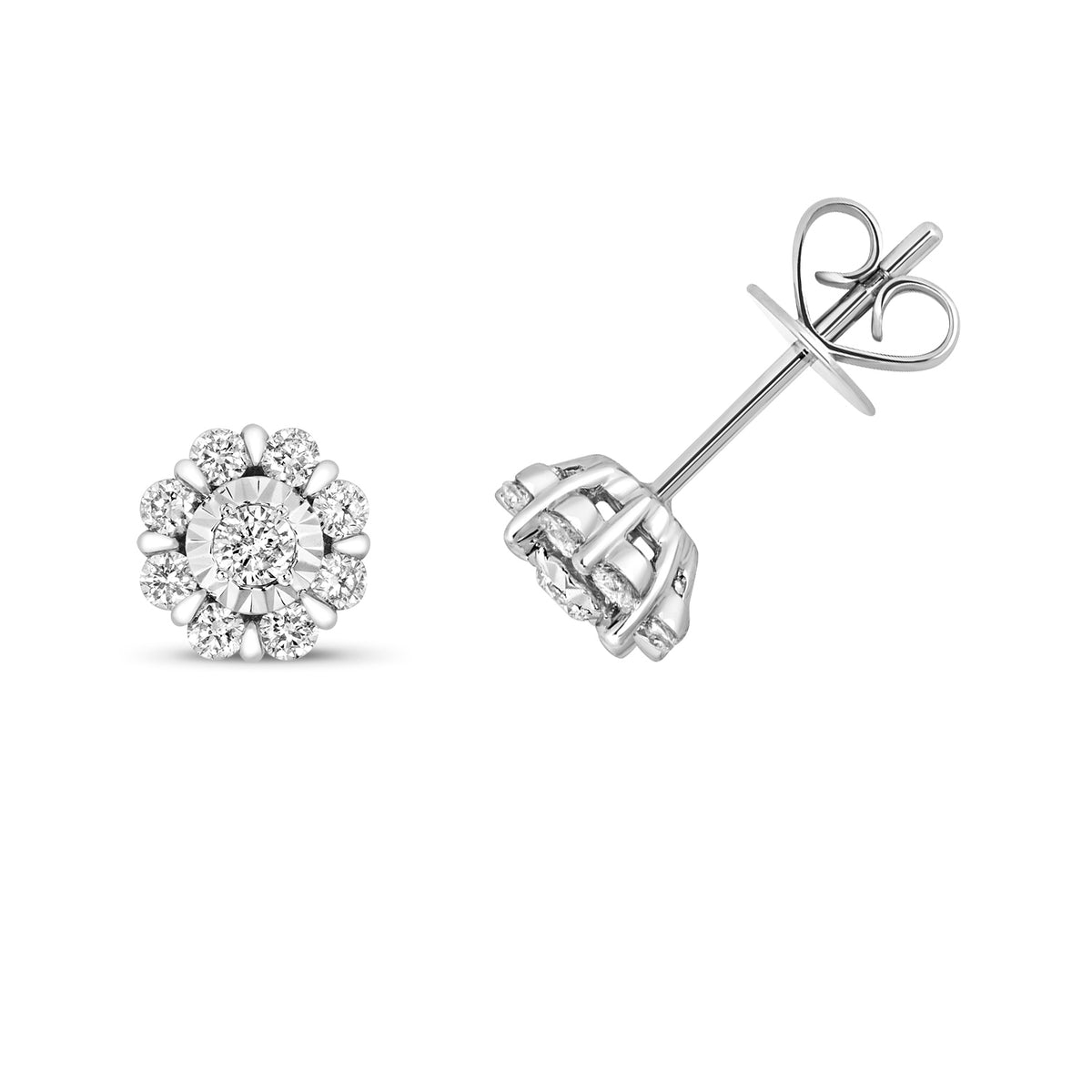 Clustdlysau Diemwnt Aur Gwyn 9ct 0.4CT