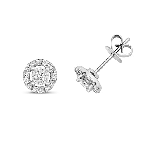 Clustdlysau Diemwnt Aur Gwyn 9ct 0.29CT