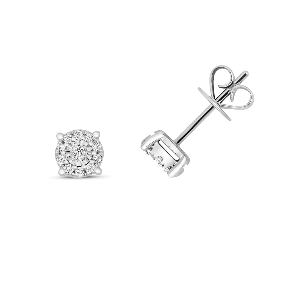 Clustdlysau Diemwnt Aur Gwyn 9ct 0.12CT