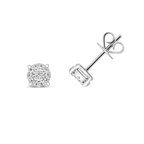 Clustdlysau Diemwnt Aur Gwyn 9ct 0.12CT