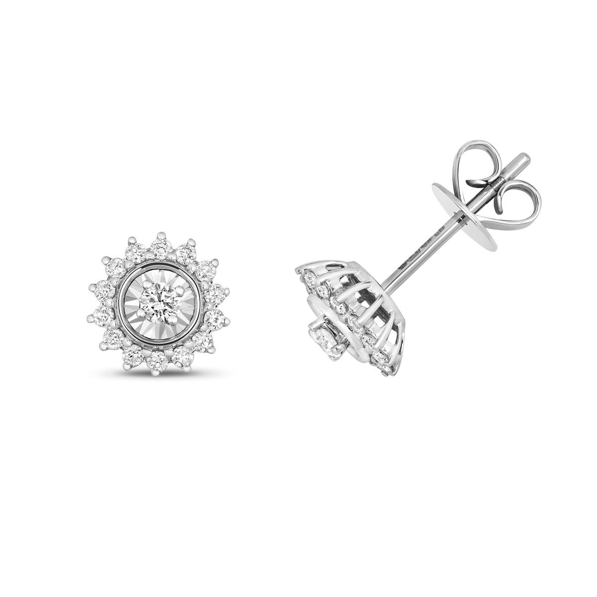 Clustdlysau Diemwnt Aur Gwyn 9ct 0.3CT