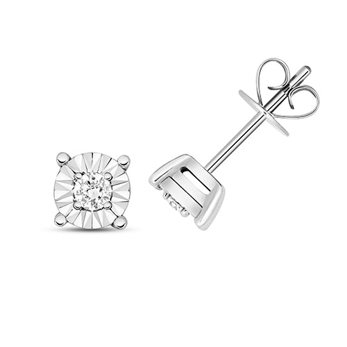 9ct White Gold Diamond Earrings 0.1CT