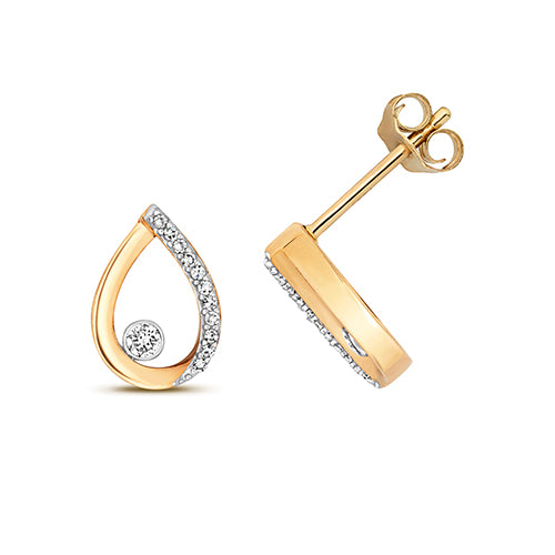 Clustdlysau Diemwnt Aur Melyn 9ct 0.09CT