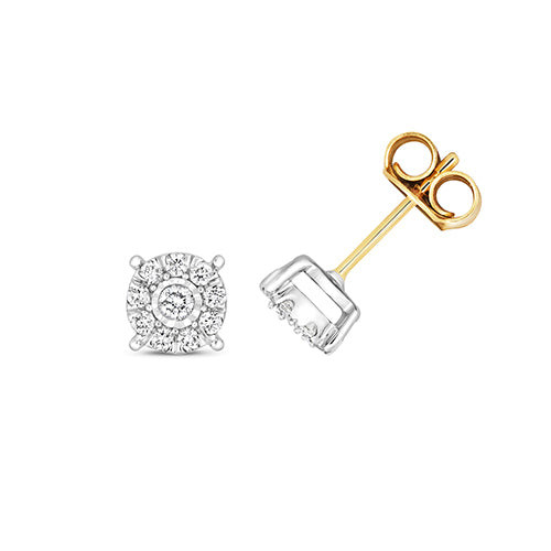 Clustdlysau Diemwnt Aur Melyn 9ct 0.2CT