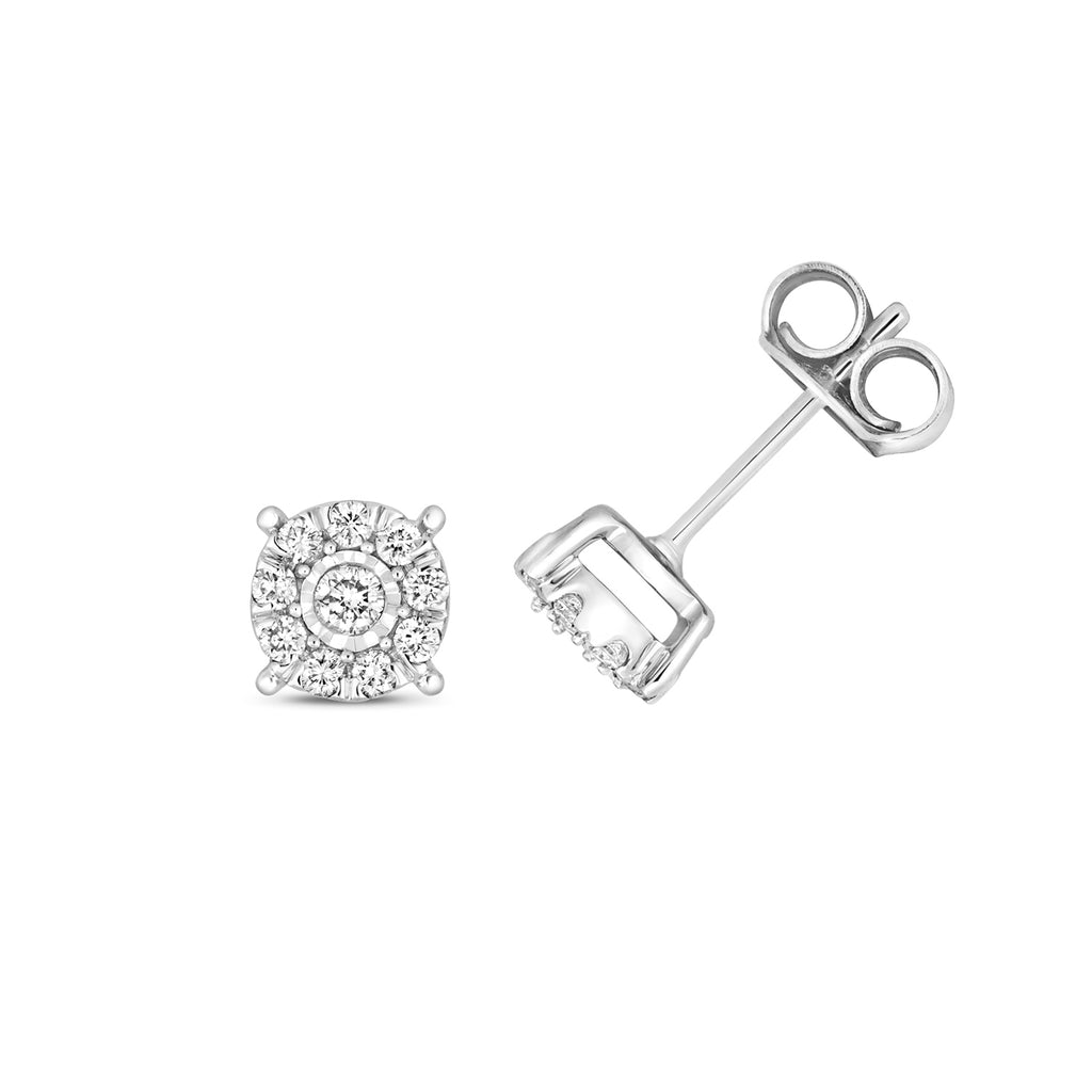Clustdlysau Diemwnt Aur Gwyn 9ct 0.2CT