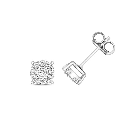 Clustdlysau Diemwnt Aur Gwyn 9ct 0.2CT