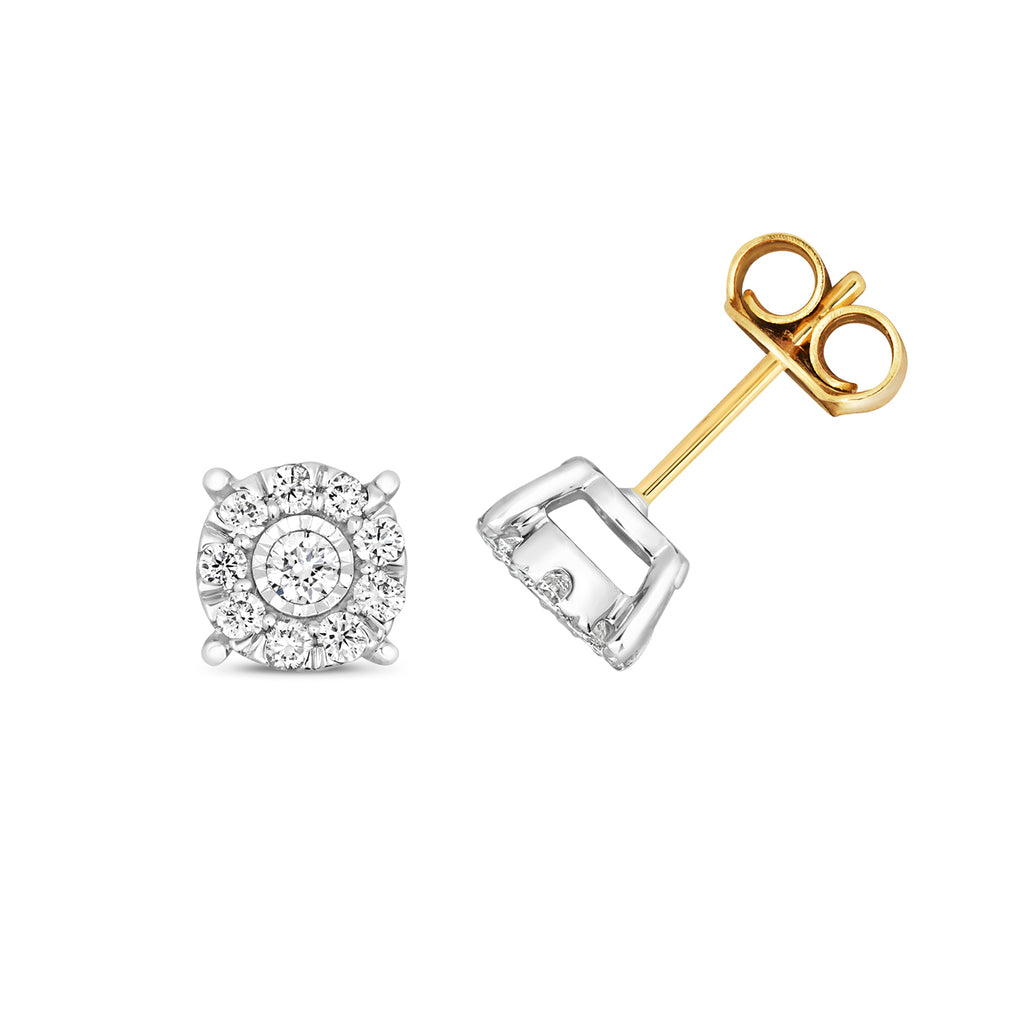 Clustdlysau Diemwnt Aur Melyn 9ct 0.3CT