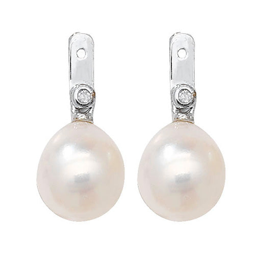 18ct White Gold Diamond and Pearl Earrings 0.000+0.020CT EDQ216W