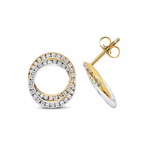 Clustdlysau Diemwnt Aur Melyn 18ct 0.75CT