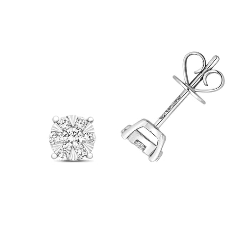 Clustdlysau Diemwnt Aur Gwyn 18k 0.32CT