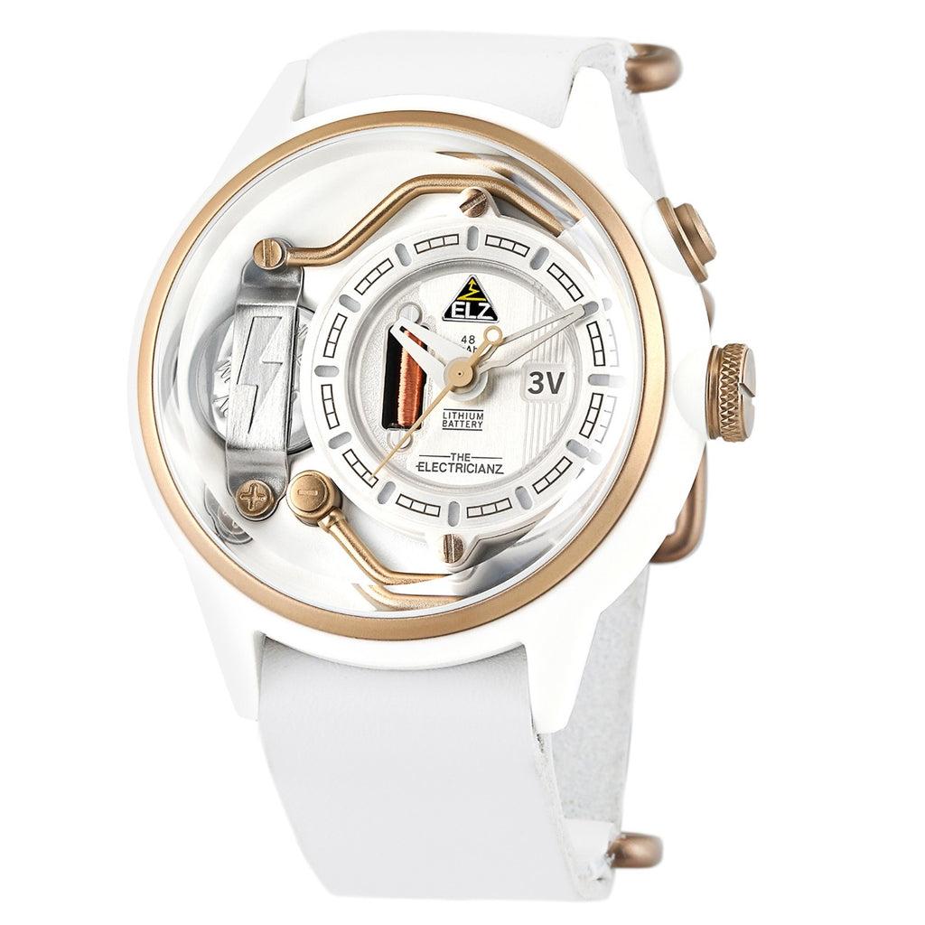 The Electricianz Nylon THE S.NOW Mens Watch with White Leather Strap ZZ-A1C/04