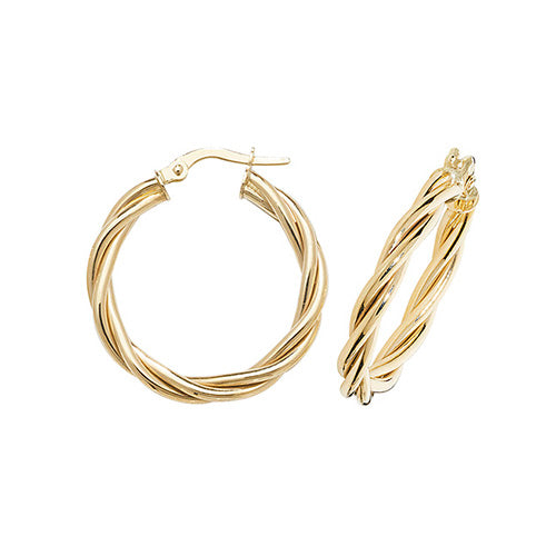 Clustdlysau Aur Melyn 9ct 20mm