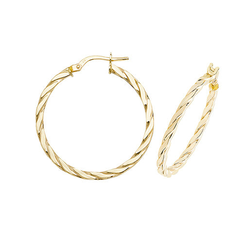 Clustdlysau Aur Melyn 9ct 25mm