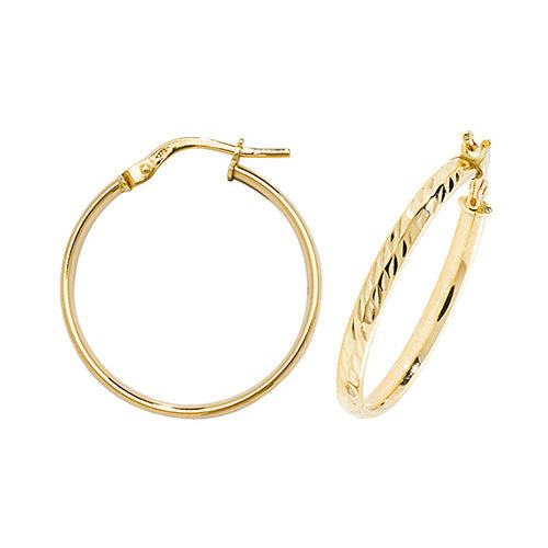 Clustdlysau Aur Melyn 9ct 20mm