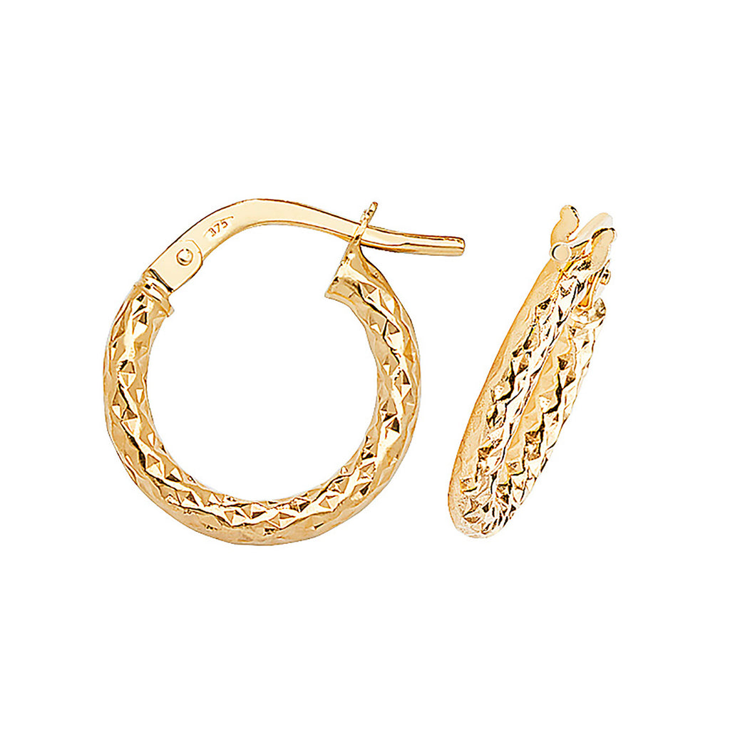 Clustdlysau Aur Melyn 9ct 10mm