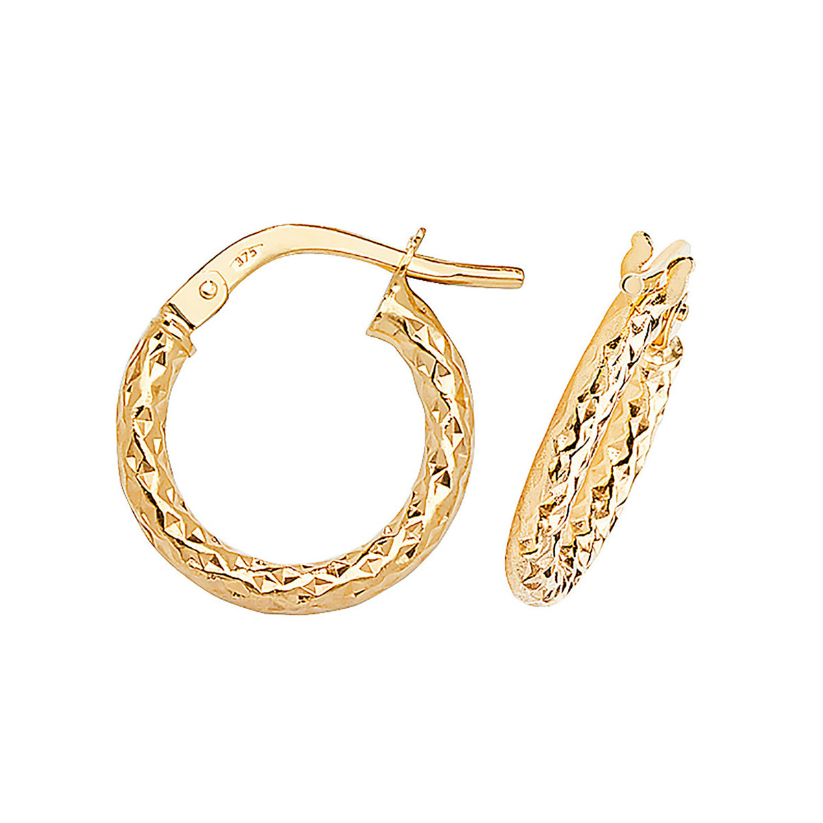 Clustdlysau Aur Melyn 9ct 10mm