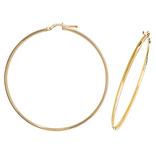 Clustdlysau Aur Melyn 9ct 50mm