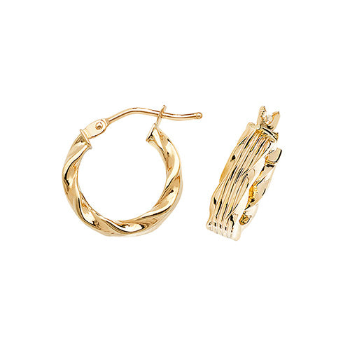 Clustdlysau Aur Melyn 9ct 10mm