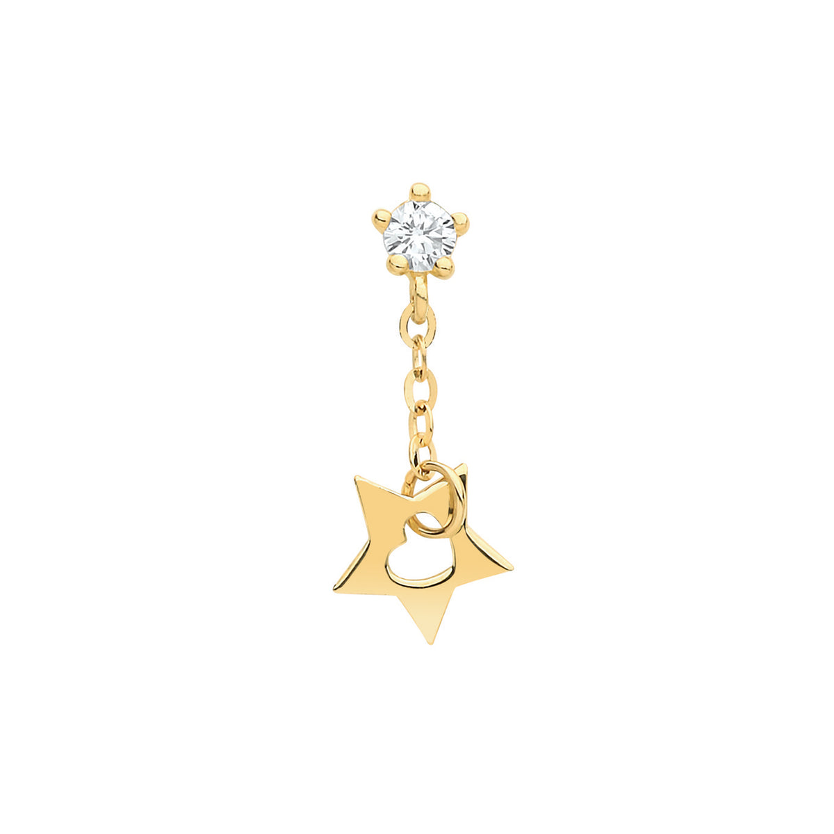 9ct Yellow Gold CZ Star Dangling Cartilage Stud