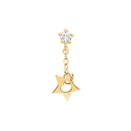 9ct Yellow Gold CZ Star Dangling Cartilage Stud