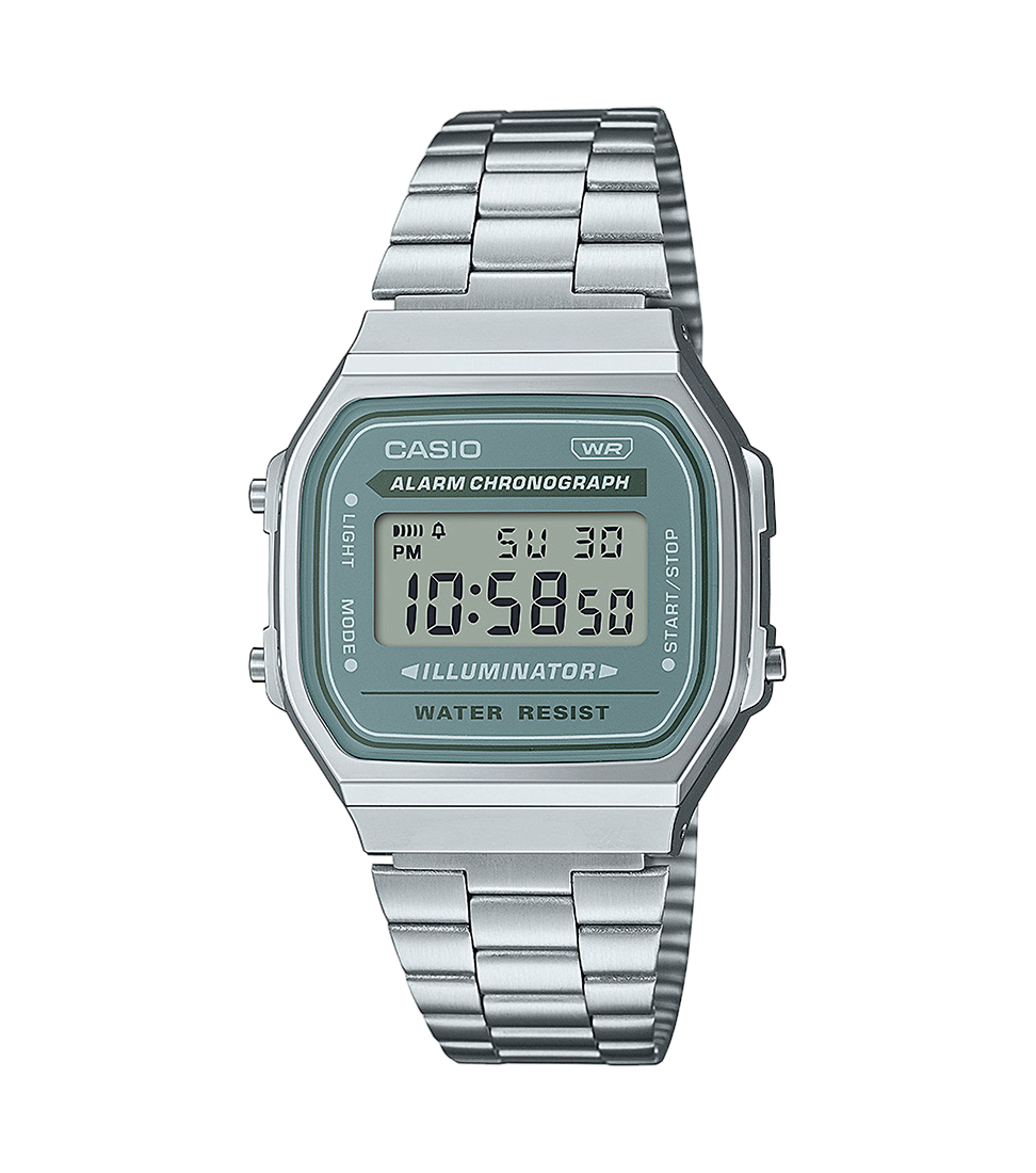 Casio Collection Mens Digital Watch with Grey Dial and Silver Strap A168WA-3AYES