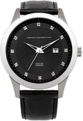 Gwylio Dynion French Connection gyda Deial Du a Strap Lledr Du FC1135B