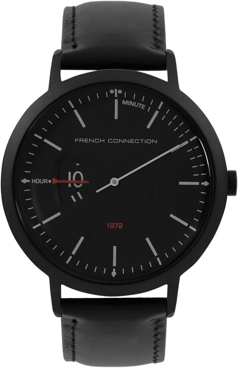 French Connection Mens Watch with Black Leather Strap FC1330BB