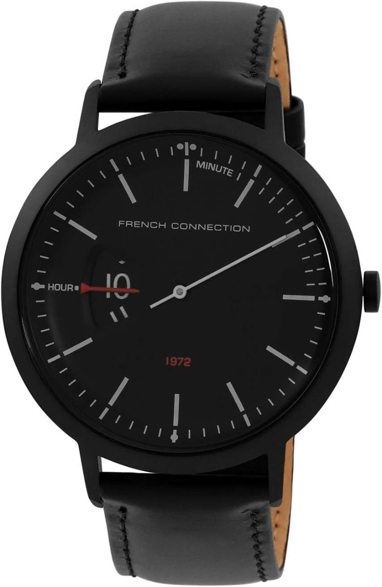 French Connection Mens Watch with Black Leather Strap FC1330BB