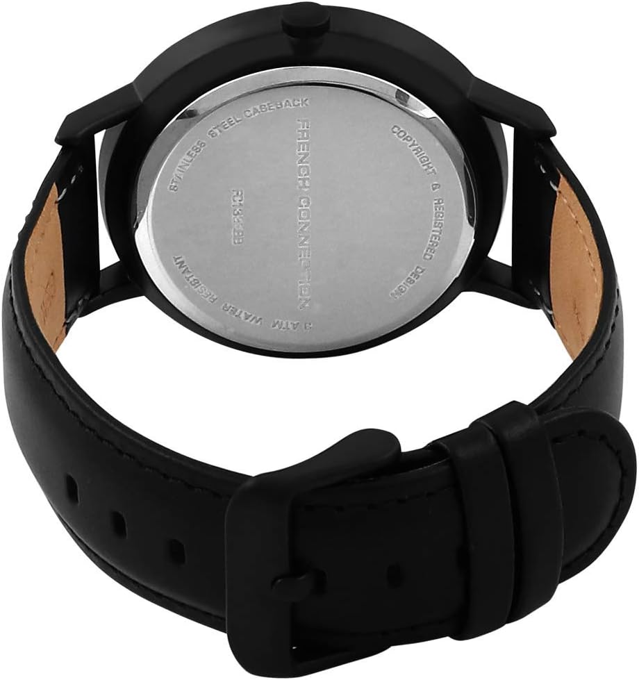 French Connection Mens Watch with Black Leather Strap FC1330BB