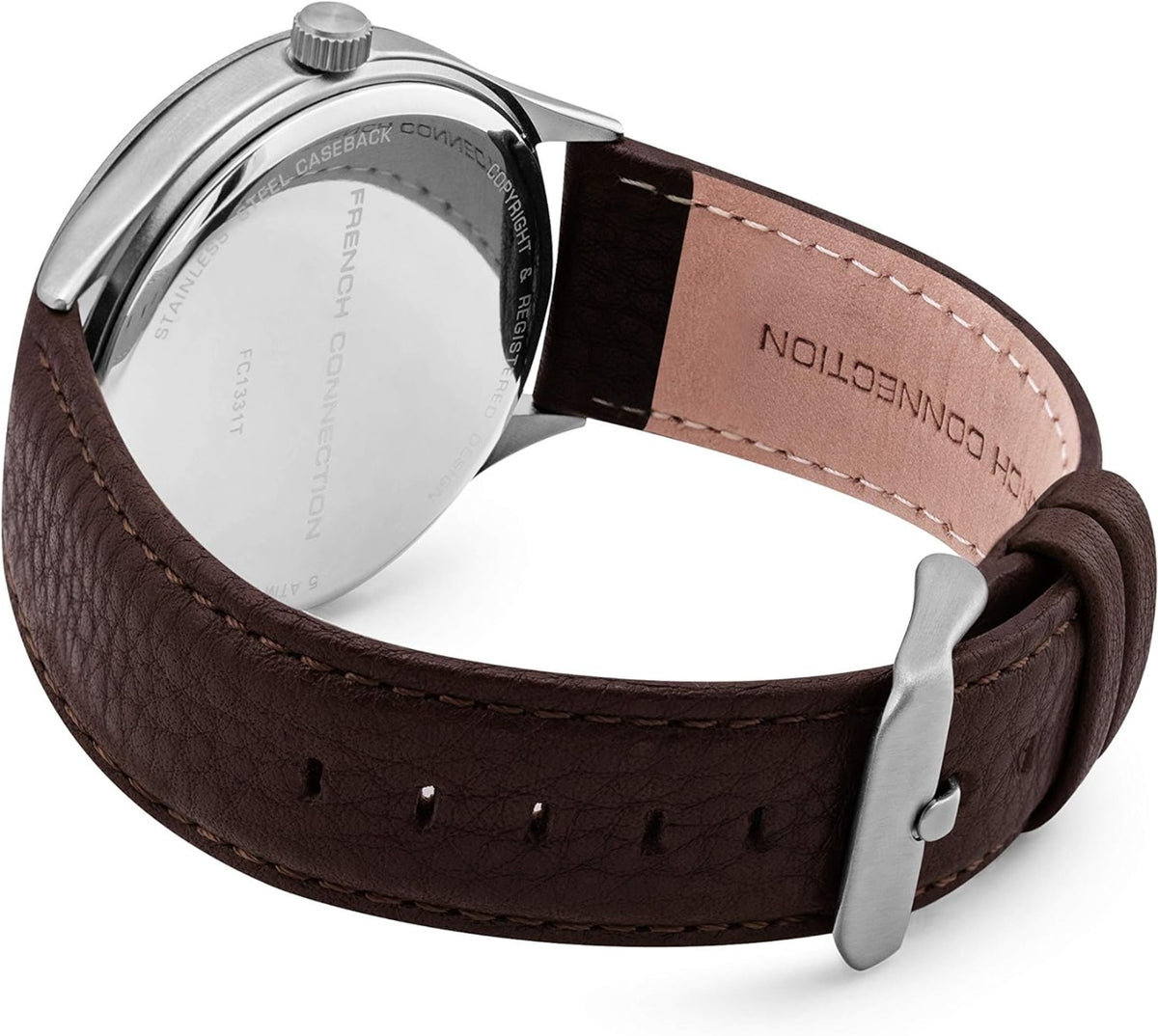 Gwylio Dynion French Connection gyda Strap Lledr Brown FC1331T