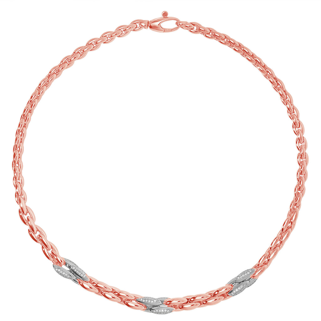 Mwclis Arian Sterling wedi'i Blatio â Rhosyn Aur G3277R
