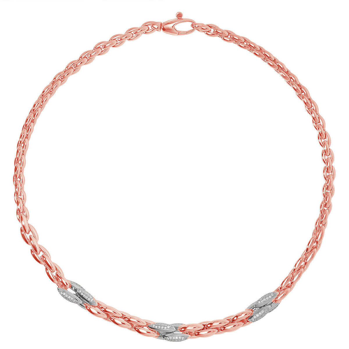 Mwclis Arian Sterling wedi'i Blatio â Rhosyn Aur G3277R
