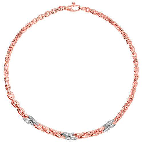 Mwclis Arian Sterling wedi'i Blatio â Rhosyn Aur G3277R