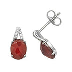Clustdlysau Arian Sterling â Garnet a CZ