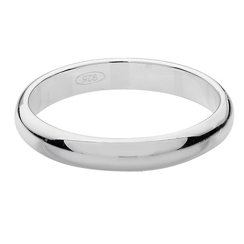 Band Priodas Siâp D Arian Sterling 3mm