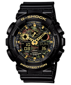 Gwylio Analogaidd-Digidol i Ddynion Casio G-Shock gydag Wyneb Camo a Strap Du GA-100CF-1A9ER