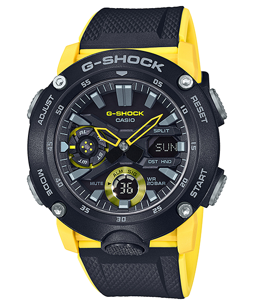 Casio G-Shock Gwylio Analog-Ddigidol i Ddynion gyda Deial Du a Strap Ddu GA-2000-1A9ER