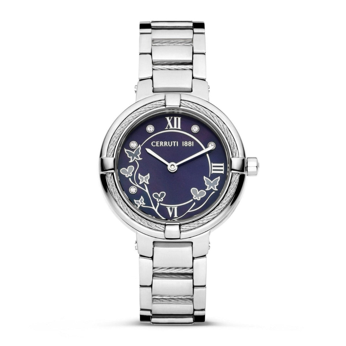 Cerruti, Cloc Menywod gydag Wyneb Glas a Breichled Arian CIWLG0008304