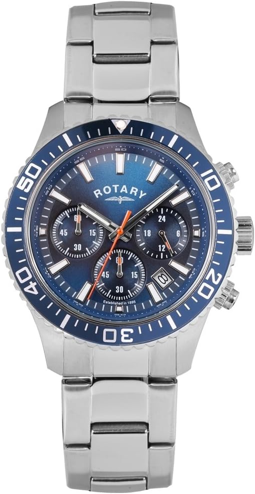 Rotary Mens Chronograph Watch with Blue Dial and Silver Bracelet GB00358/05