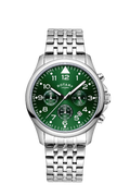 Cloc Sgronograff i Ddynion Rotary gyda Deial Werdd a Breichled Dur Di-staen Arian GB00475/56