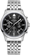 Rotary Mens Chronograph Watch with Black Dial and Silver Bracelet GB00475/19